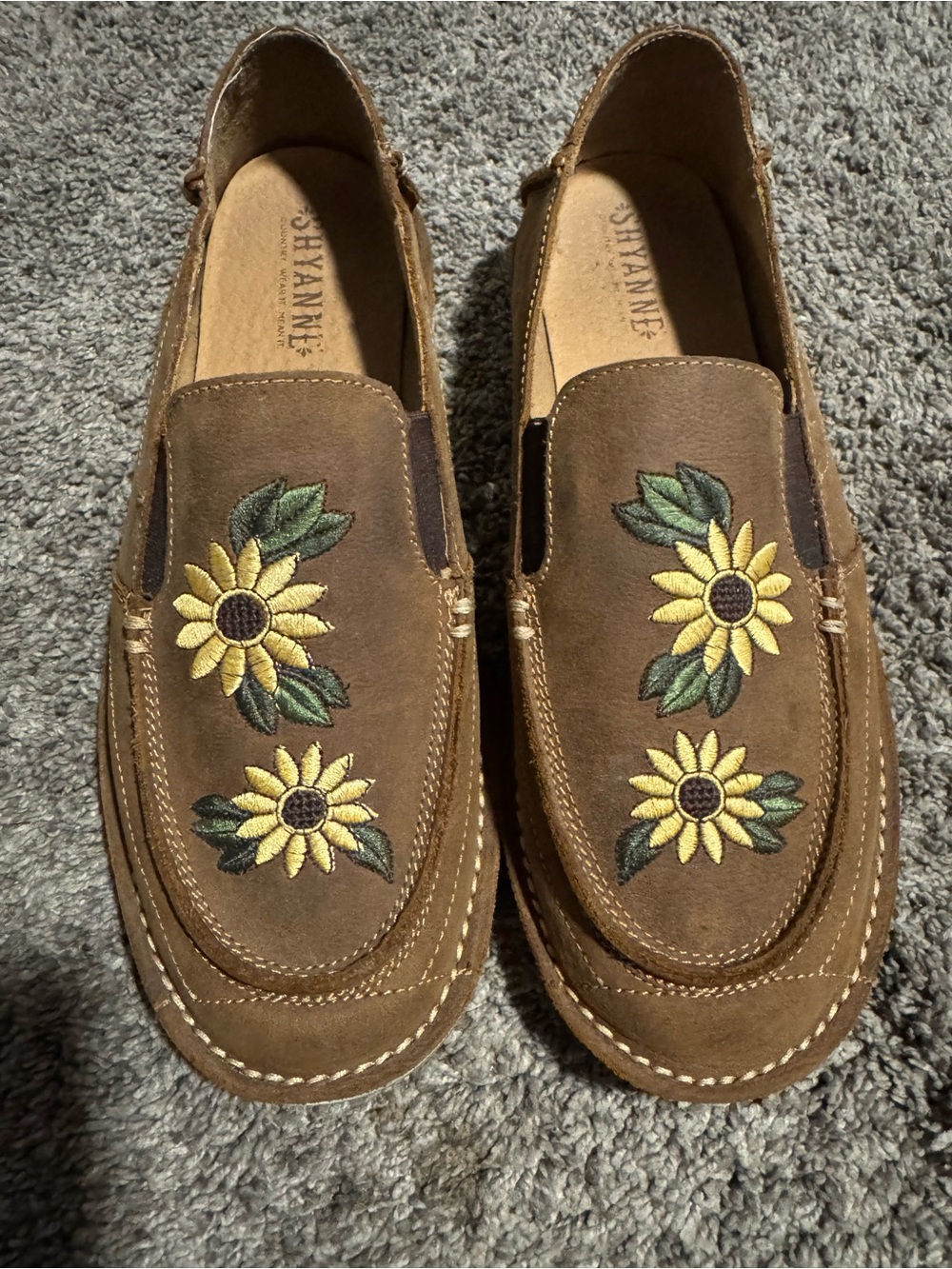 Shyanne Brown Loafers with Yellow Sunflower Embroidery